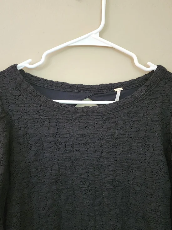 Free People Black Lace Puff Sleeve Long Sleeve Top Women Size M - Picture 5 of 11